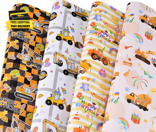 Construction birthday wrapping - birthday,